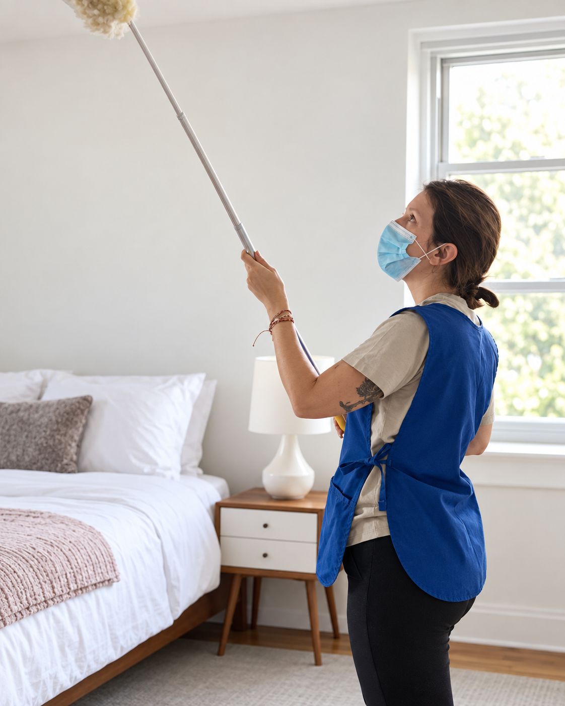 Homey professional cleaner at work in a bright NYC home